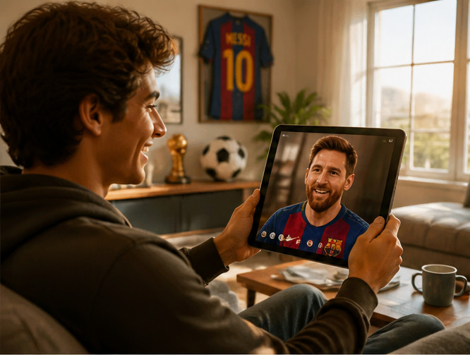 A fan chatting with a favorite celebrity on a tablet